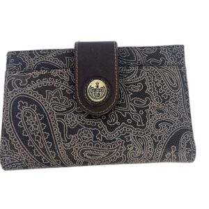 Liz Claiborne NEW Bifold Wallet w/ Kiss Clasp Change Purse Brown Paisley Gold